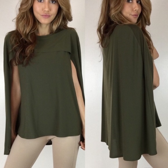 🎁 Stylish Olive Cape Top - Picture 2 of 4