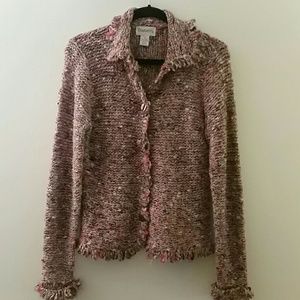 Multi-colored fringed cardigan sweater