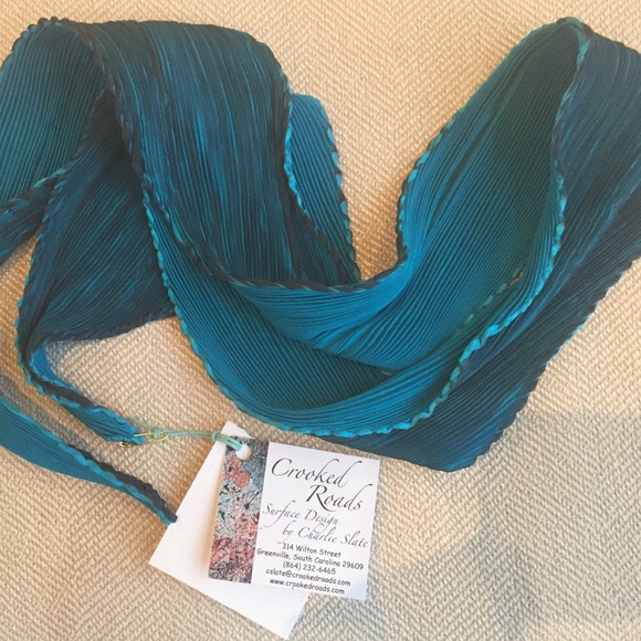 Arashi Shibori handmade silk charmeuse teal scarf