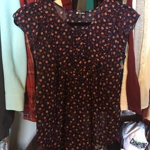 Navy Printed Cap Sleeve Blouse