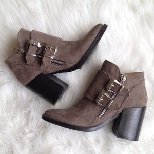 Grey faux suede buckled ankle boot US size 5.5