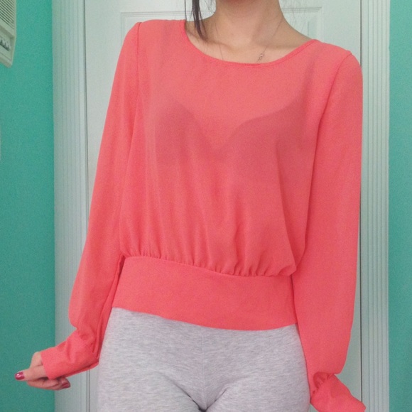 a'gaci Tops - Coral Long Sleeve with Open Back