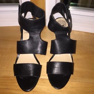 Black Vince Camuto heels. Velcro strap.