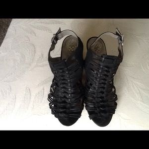 Black suede cage heels