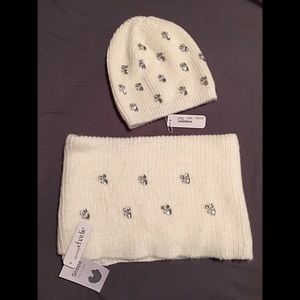 Knitted beanie and matching scarf