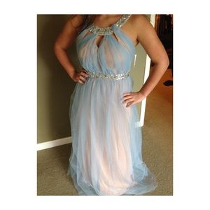 Beautiful Blush and light blue long prom gown