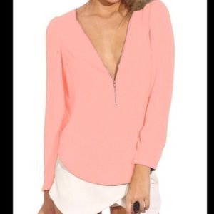 Pink Chiffon Zipper Blouse