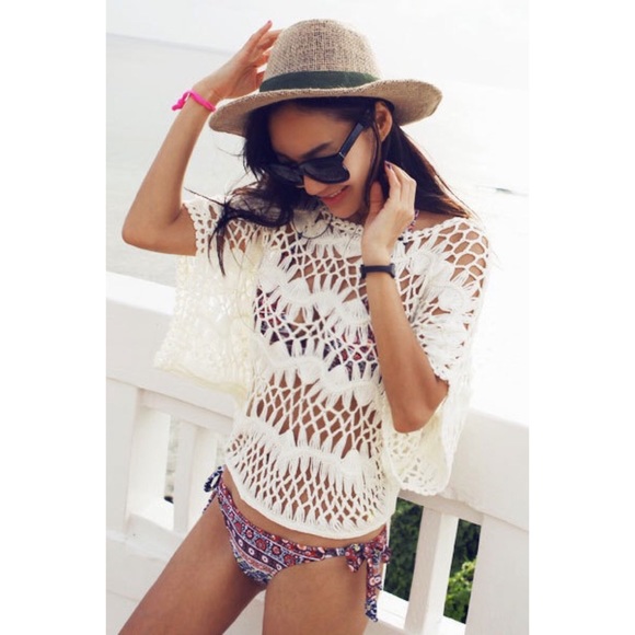 White Crochet Bikini Coverup Blouse Sz M