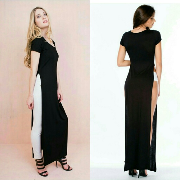 🇺🇸⭐NEW! Black Maxi Top w/Side Slits - Picture 2 of 2