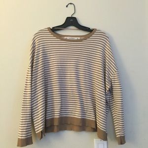 ZARAKNIT striped tan sweater with elbow pads