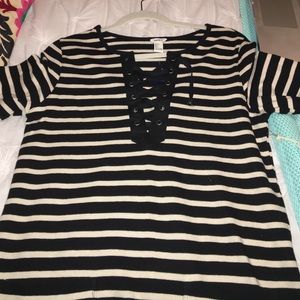 Black & White stripe lace up dress
