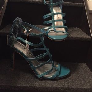 Teal snake skin high heels