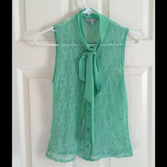 Lace aqua top, bow on front.