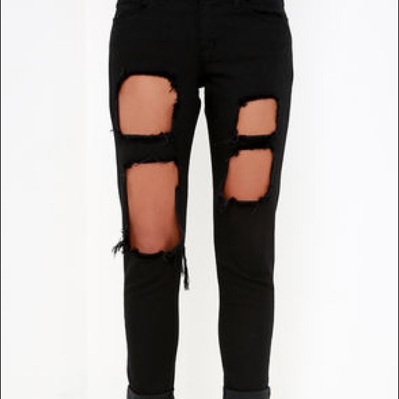 Black Destroyed Boyfriend Jeans