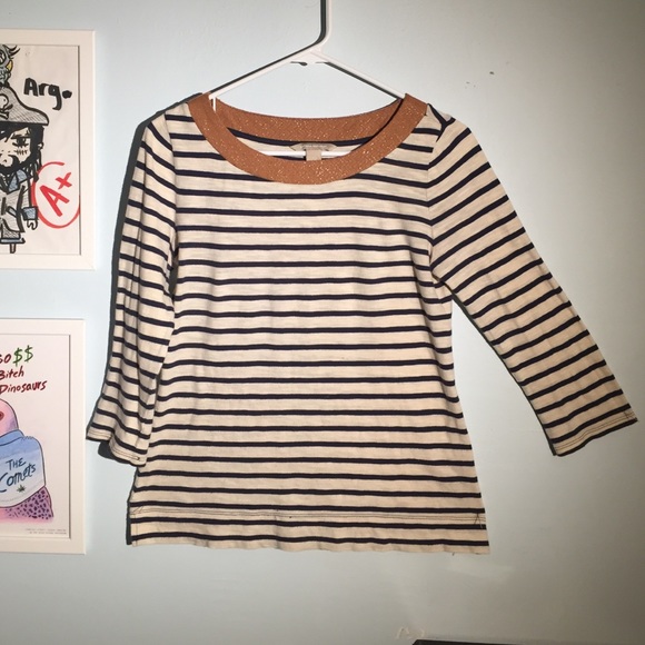 3/4 Length Sleeve Banana Republic Striped Tee - Picture 1 of 4