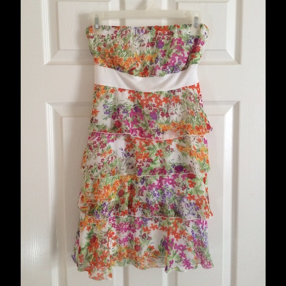 Strapless floral dress.