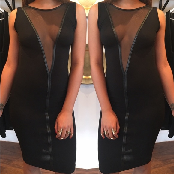 Sheer black Leather Trim Dress