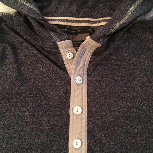 Men's 21 Men Steel Blue Button Pullover Hoodie - Picture 2 of 3