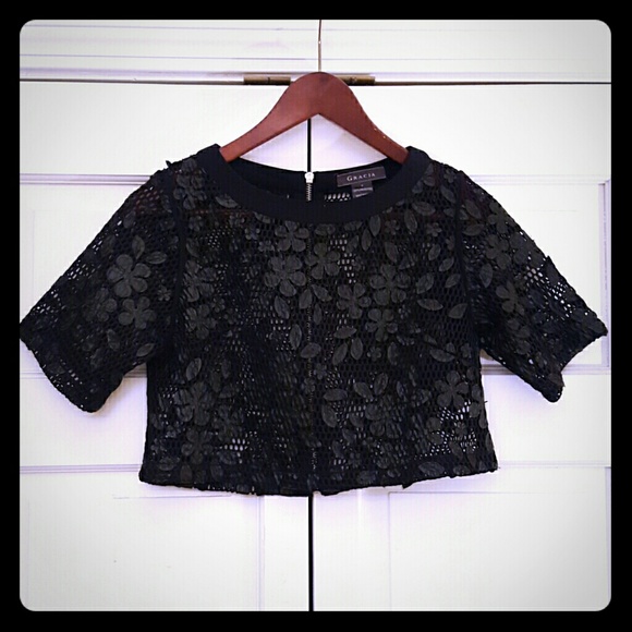 Mesh embellished crop top