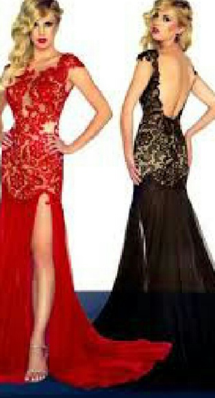 Mac Duggal 61041R red lace open back dress 4 - Picture 1 of 4
