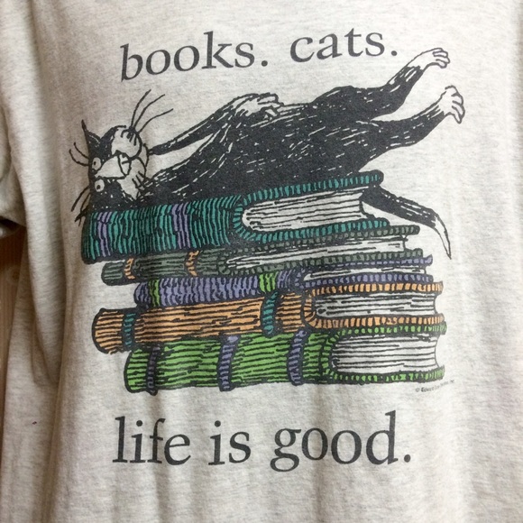 SOLD! Edward Gorey Books. Cats. Life is Good shirt - Picture 2 of 3