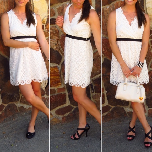 Francesca belted white lace dress