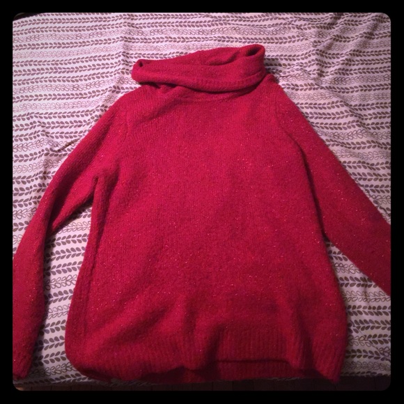 Red sweater with gold flecks throughout