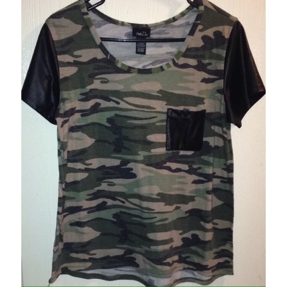 Camo leather sleeve shirt