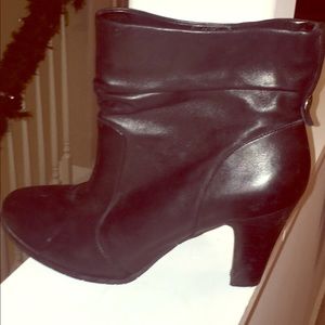 BCBG black leather ankle boots