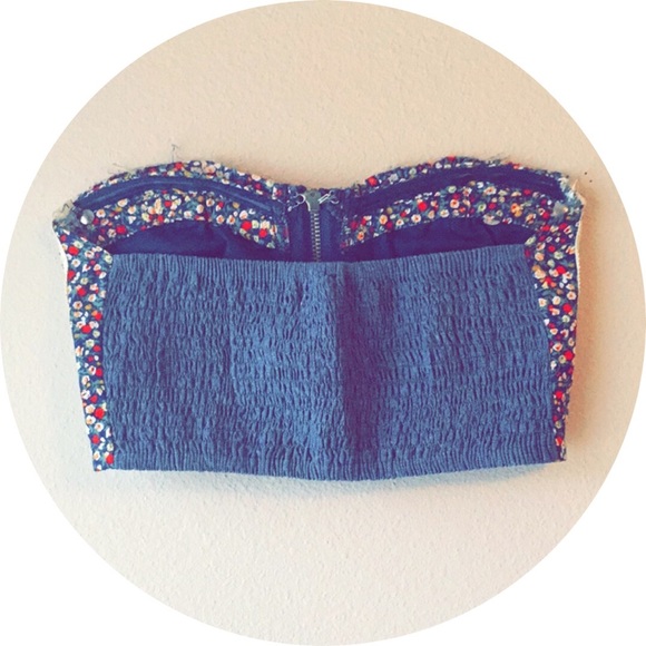 Willa Floral & Denim Bustier Halter Strapless Top - Picture 2 of 2