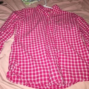 Pink plaid button up shirt