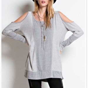 Cool Heather Grey Oversized Cold Shoulder Sweater