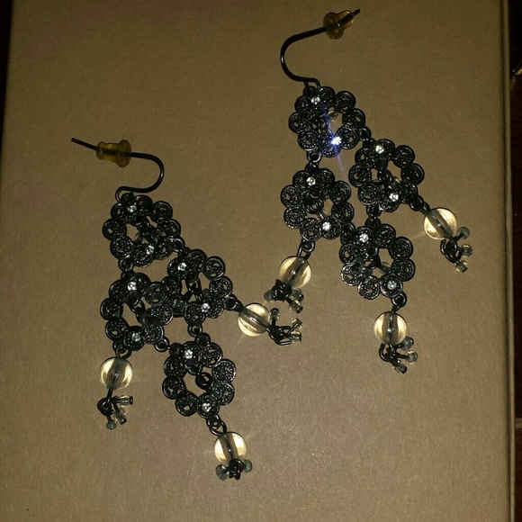 Black and Crystal dangling earrings