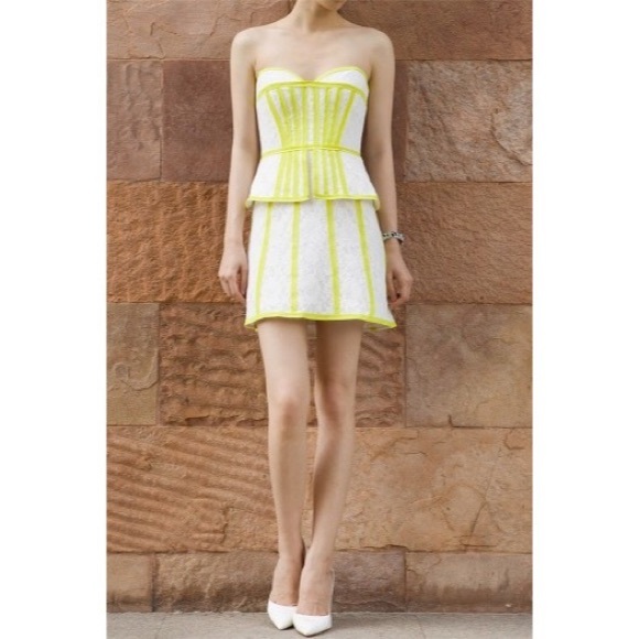 | BCBG | white lace strapless mini dress neon trim - Picture 3 of 4