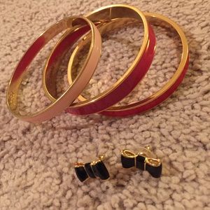 Kate spade bangle set and black bow earrings