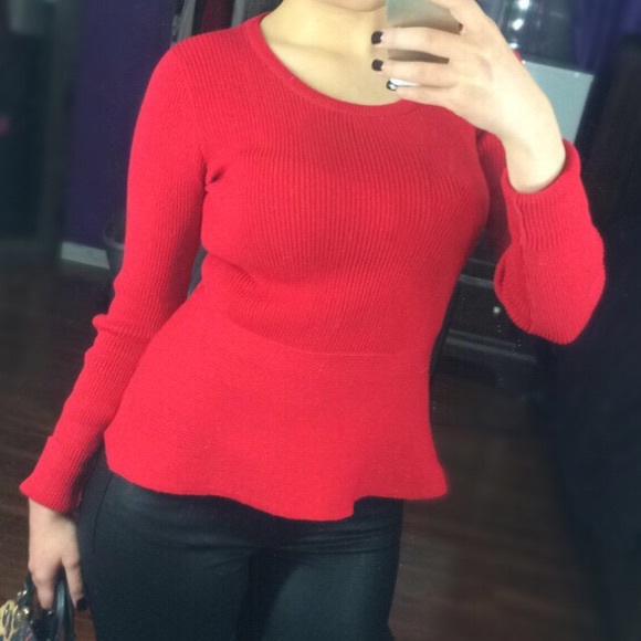 Sweaters - LAST ONE - Red Peplum Sweater Top