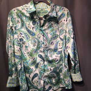 Robert Graham White Blue Green Paisley Button Down