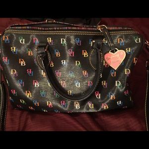 Dooney & Bourke black multicolor monogram satchel
