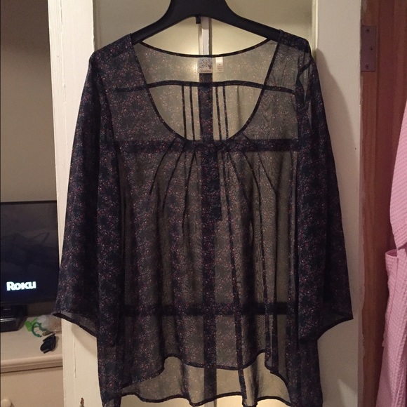 Nordstrom Susina Flowered Navy Blouse