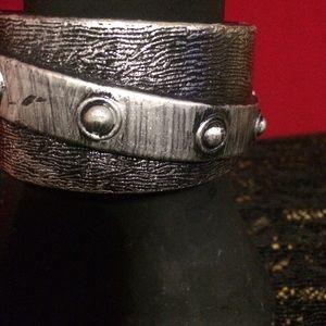 Silver aged looking plastic open bangle