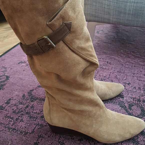Wedge Suede Slouch Boots