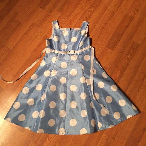 Blue and white polka dot dress with bow - Picture 1 of 2