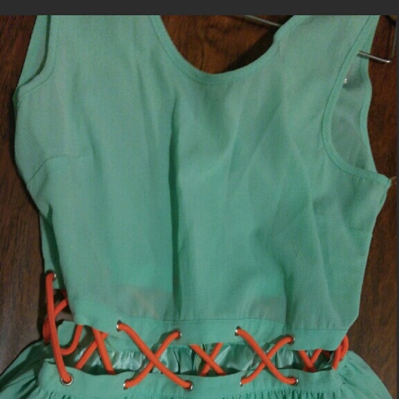 Aqua lace up dress nwot - Picture 2 of 4