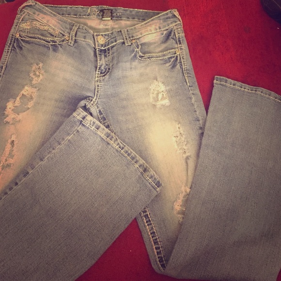 Baby blue ripped jeans.