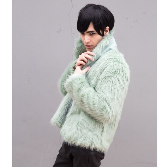 💚Mint Green Pastel Goth Fur Coat Jacket Oversized - Picture 2 of 6