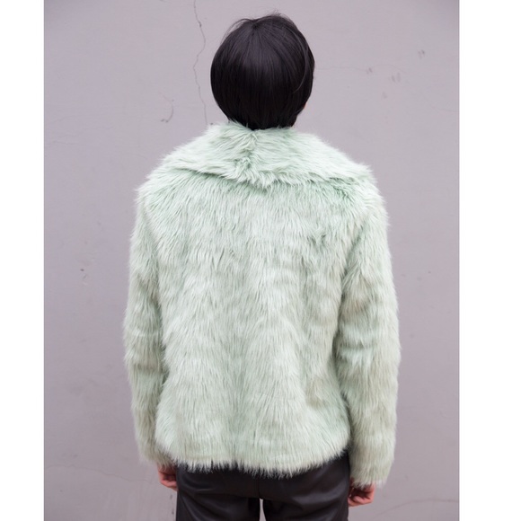 💚Mint Green Pastel Goth Fur Coat Jacket Oversized - Picture 3 of 6