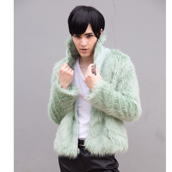 💚Mint Green Pastel Goth Fur Coat Jacket Oversized - Picture 4 of 6