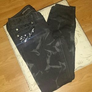 Express Studded Acid Washed Black Skinny Jeans