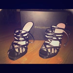 Donna Karan black strappy stilettos