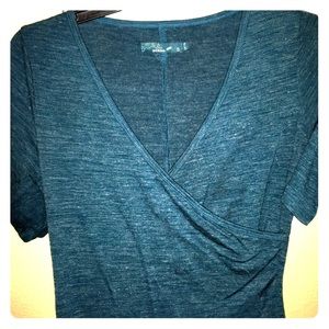PrAna faux wrap blue dress